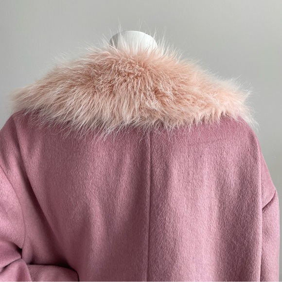 ASOS Collection Coat Cocoon Fit Pink Faux Fur Collar Wool Blend Coat - Picture 5 of 10